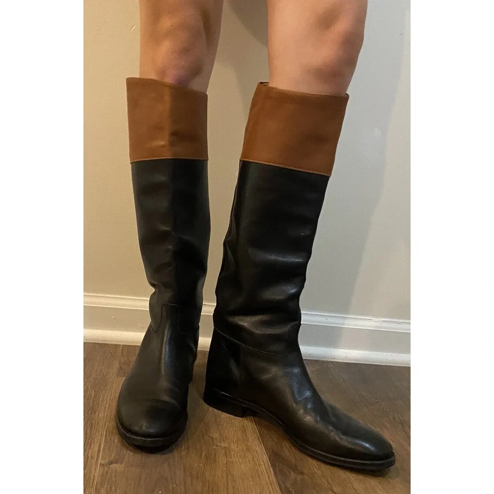 Gravati Black & Brown Knee‎ High Riding Boots Equestrian 8 Italy